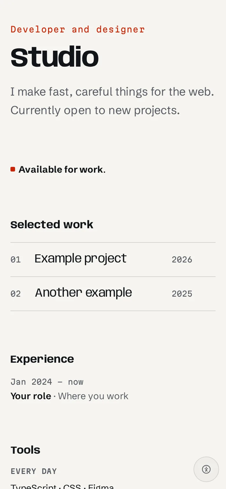 The Studio template on a phone